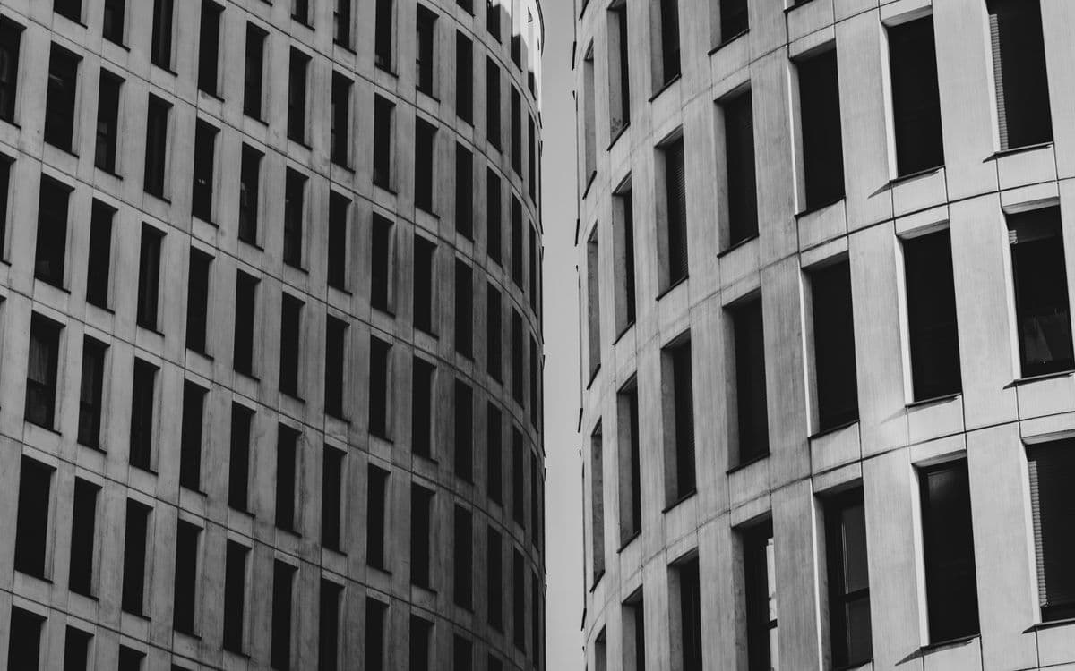 Curving facades lined with windows